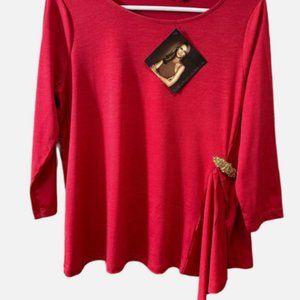 IMAN Global Chic Women’s Asymmetric Flounce Top 724-209 Red Size XS